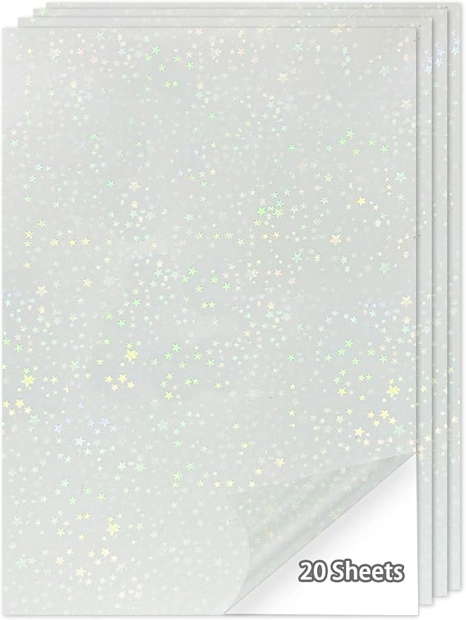 20 Sheets Holographic Sticker Paper, 8.5x11 Inch Clear Printable Vinyl Sticker by Starboling