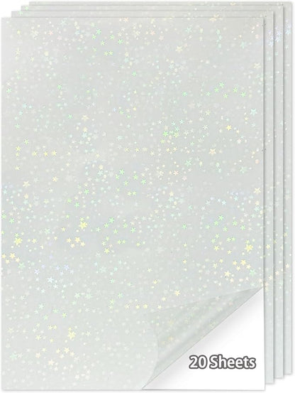 20 Sheets Holographic Sticker Paper, 8.5x11 Inch Clear Printable Vinyl Sticker by Starboling