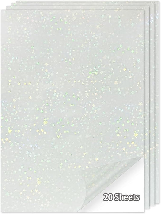 20 Sheets Holographic Sticker Paper, 8.5x11 Inch Clear Printable Vinyl Sticker by Starboling
