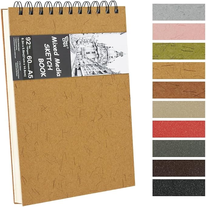 8.3x5.8 Sketch Book, Top Spiral Bound Sketch Pad, 60sheets 92lb/150gsm Nature by E-WEICHEN