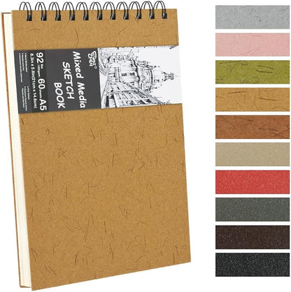 8.3x5.8 Sketch Book, Top Spiral Bound Sketch Pad, 60sheets 92lb/150gsm Nature by E-WEICHEN