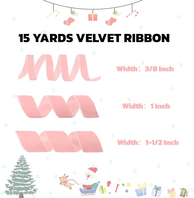 15 Yards Velvet Ribbon 1-1/2 Inch Single Face Pink Velvet Ribbon Spool Prefect - Image 2