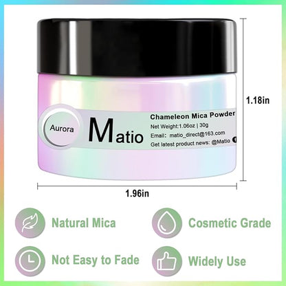 Matio Chameleon Mica Powder, 1.06oz/ 30g Silence Forest White Chrome Powder - Image 4