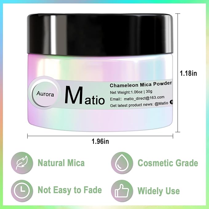 Matio Chameleon Mica Powder, 1.06oz/ 30g Aurora White Chrome Powder, - Image 4