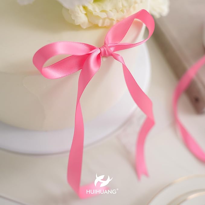HUIHUANG Hot Pink Satin Ribbon 1/2 inch X 50 Yards Continuous, Double-Faced - Image 7