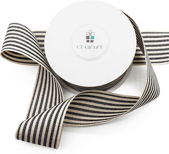 CT CRAFT LLC Ivory Cotton Black Stripes Ribbon 1.5" x 10 Yards - Image 7