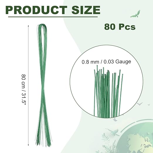 PATIKIL 32 Inch 22 Gauge Floral Stem Wire, 2 Pack/80 Pieces Bouquet Stem Paper - Image 2