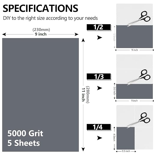 5000 Grit Sandpaper, 9 x 11 Inch Wet Dry Sand Paper Hand Abrasive Sanding Sheets - Image 2