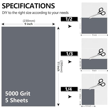 5000 Grit Sandpaper, 9 x 11 Inch Wet Dry Sand Paper Hand Abrasive Sanding Sheets - Image 2
