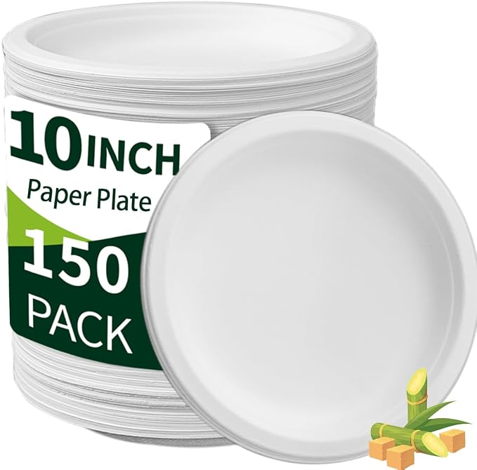 Heavy Duty Paper Plates 10 inch Large White Disposable Dinner Plates Bulk by Drihara