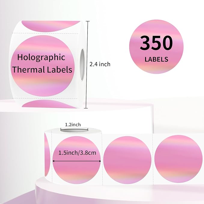 Holographic Thermal Labels Stickers 1.5 inch, Glitter Round Direct Thermal - Image 2