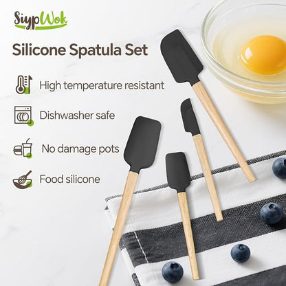 Black Silicone Spatula Set, Food Grade Rubber Spatula-4 Piece Nonstick Rubber - Image 5