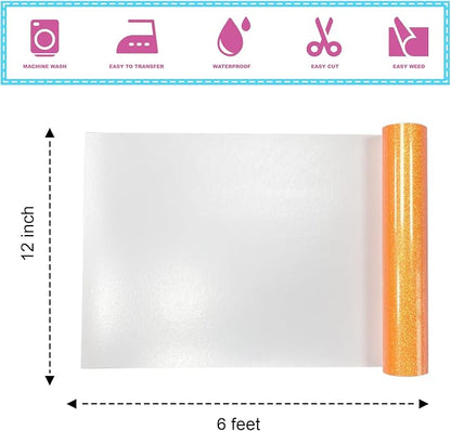 Orange Glitter Heat Transfer Vinyl 12Inch*6FT Glitter Iron on Vinyl - Image 3