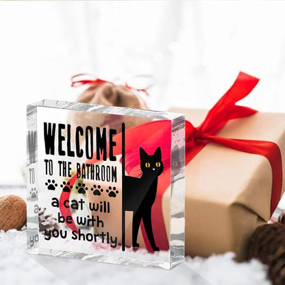 Funny Cat Bathroom Decor Acrylic Decorative Signs 4x4 Inch, Humorous Decorations - Image 5