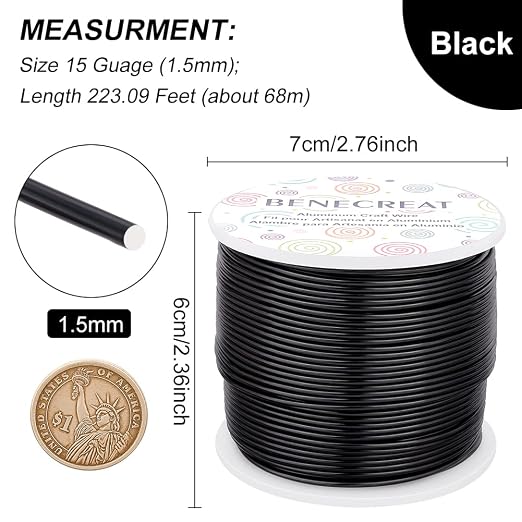 BENECREAT 15 Gauge 220FT Black Aluminum Wire Anodized Jewelry Craft Wire - Image 2