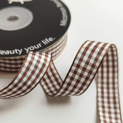 Micomon Brown and White Gingham Ribbon Buffillo Gingham Ribbon 25 Yards Each - Image 4