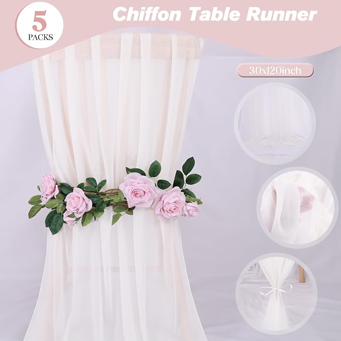 5 Packs 10ft White Chiffon Table Runner 30 x 120 Inches Romantic Sheer Table - Image 3