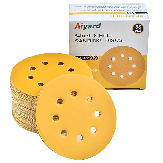 5-Inch 8-Hole Hook and Loop Sanding Discs 600-Grit Random Orbit Sandpaper by Aiyard