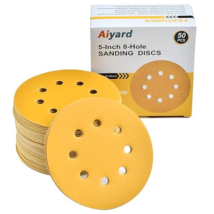 5-Inch 8-Hole Hook and Loop Sanding Discs 600-Grit Random Orbit Sandpaper by Aiyard