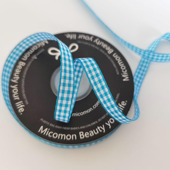 Micomon Vivid Blue and White Woven Edge Plaid Ribbon 100% Polyester Gingham - Image 5