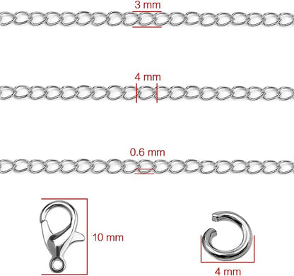 Jishi 33ft Necklace Extender Chain 3mm Silver Stainless Steel Curb Link Chain - Image 3
