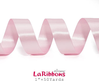 LaRibbons Light Pink Satin Ribbon 1 Inch 50 Yards Luxury Double Faced Pink Silk - Image 7