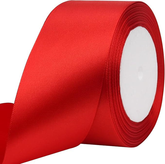 Red Solid Satin Ribbon 2 Inch 25 Yards Solid Polyester Fabric Ribbon by Riunbb