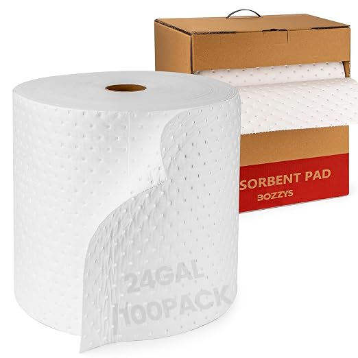 Oil Absorbent Pads Roll | 16"x20" Oil-Only Spill Mat 100-Pack | Industrial by BOZZYS