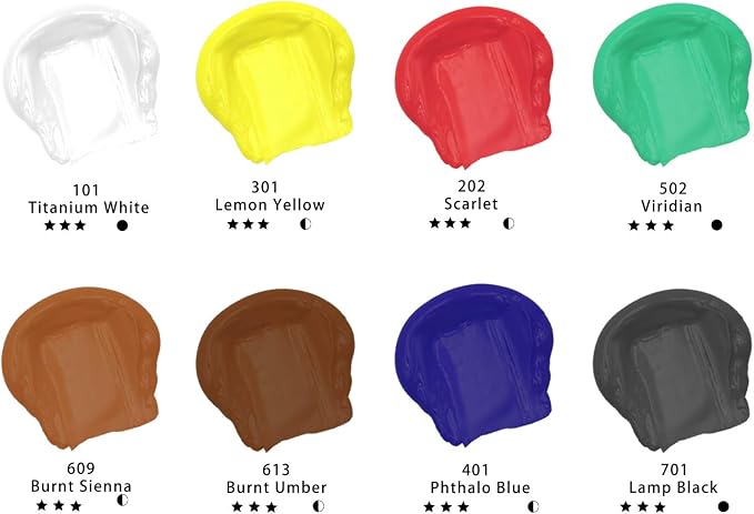 Artecho Professional Acrylic Paint Set, 8 Primary Colors Tubes, Art Craft Paints - Image 2