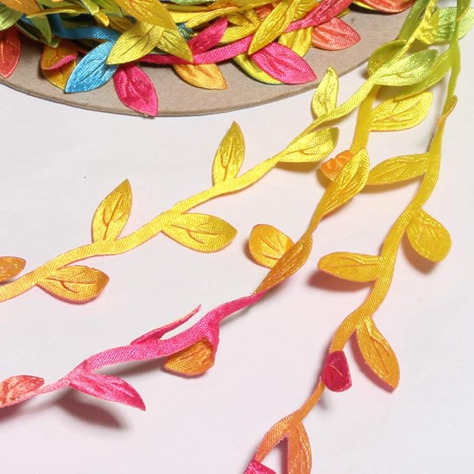 BASOKAN Colorful Rainbow Leaves Leaf Ribbon Trim Rope - Image 3