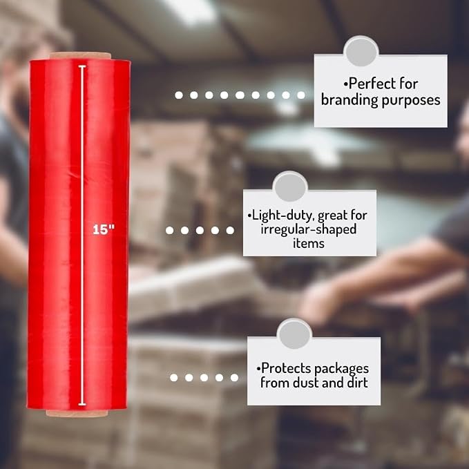 PSBM Red Stretch Wrap, 15 Inch x 1476 Feet, 8 Pack, Tinted Pre-Stretched Shrink - Image 4