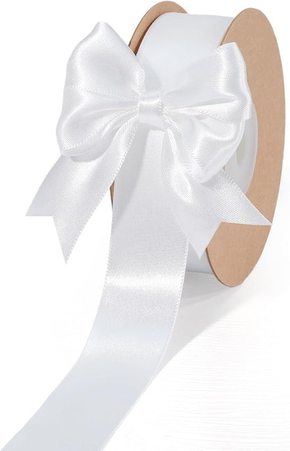 LaRibbons White Satin Ribbon 1 Inch 50 Yards Luxury Double Faced Silk Ribbon by LaRibbons