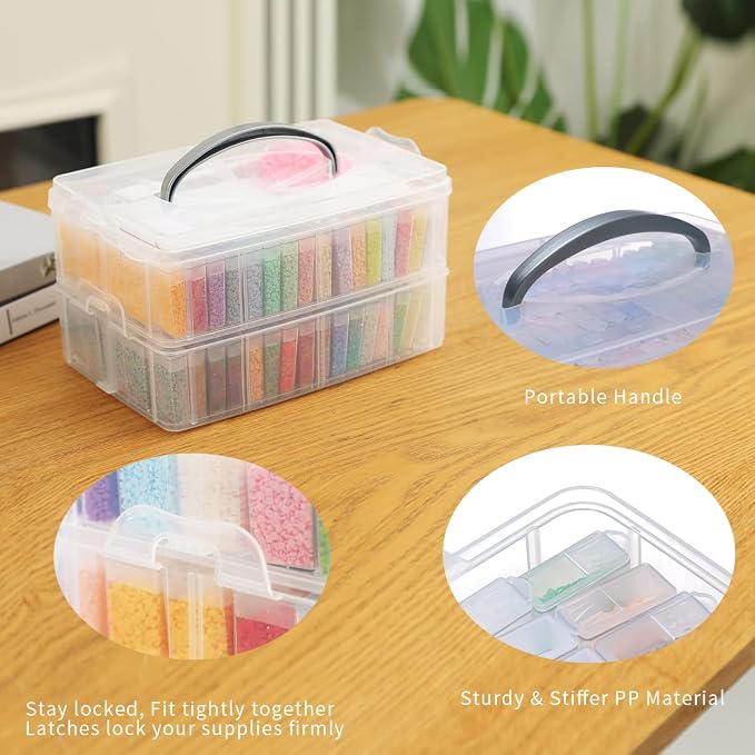 Douorgan 2-Tier Diamond Painting Storage Containers Portable Bead Organizer and - Image 2