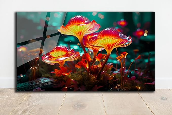 SpiritualHands Fantastic Mushrooms Glass Wall Art Oil Painting by SpiritualHands