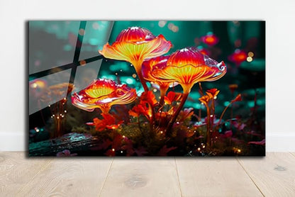 SpiritualHands Fantastic Mushrooms Glass Wall Art Oil Painting by SpiritualHands