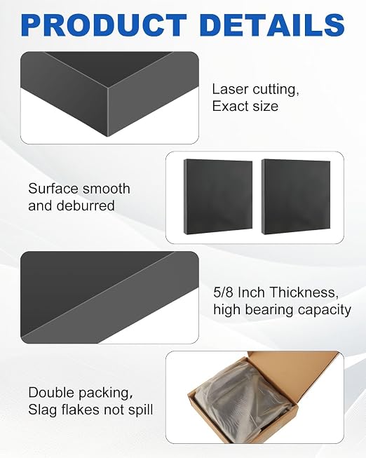 Rocaris Hot Rolled Steel Plate 5/8" x 4" x 4", Weldable Steel Sheet Metal - Image 3
