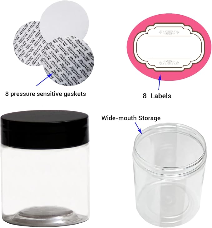 4 oz Plastic Jars with Lids, 8 Pack Wide-mouth Clear Storage Containers - Image 4