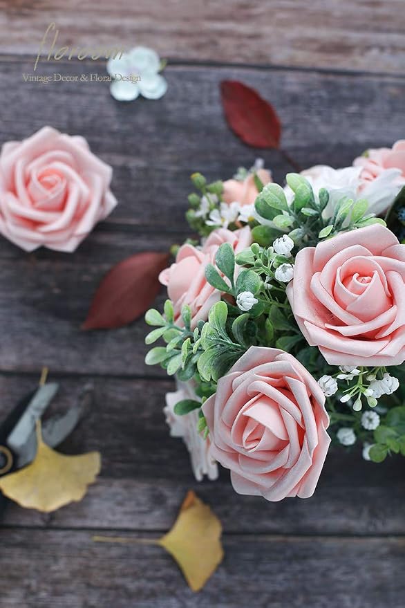 Floroom Artificial Flowers 25pcs Real Looking Shimmer Blush and Peach Foam Fake - Image 5