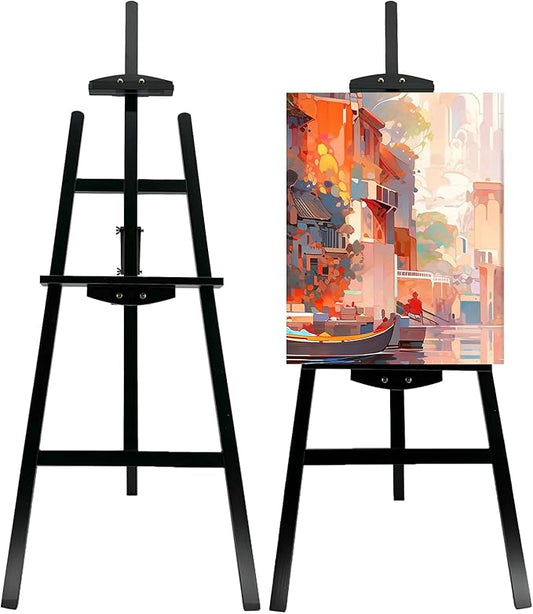 Adjustable Black Wooden Painting Easel, Pine Art Easel Stand Hold up to 43'' by Stuelloaf
