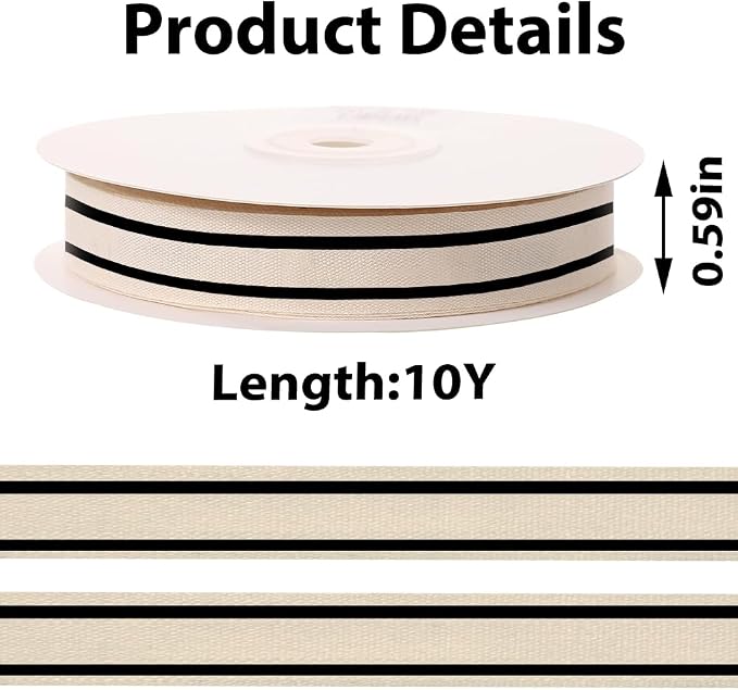 10 Yards × 3/5 Inch Black Natural Cotton Ribbon, Double Sided Webbing Straps - Image 2