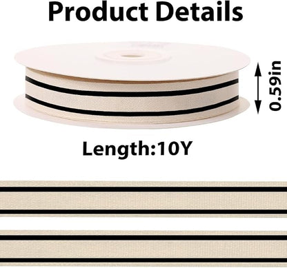 10 Yards × 3/5 Inch Black Natural Cotton Ribbon, Double Sided Webbing Straps - Image 2