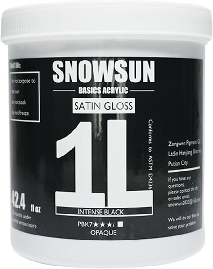 SNOWSUN Charcoal Black Acrylic Paint, Basics Large Bulk Acrylic Paints Gloss by PainttheLightofInspiration
