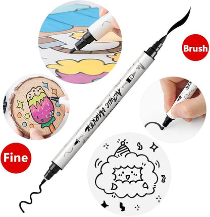 TRANSON 6 Black and 2 White Paint Markers Brush and Fine Dual-tip Acrylic Paint - Image 3
