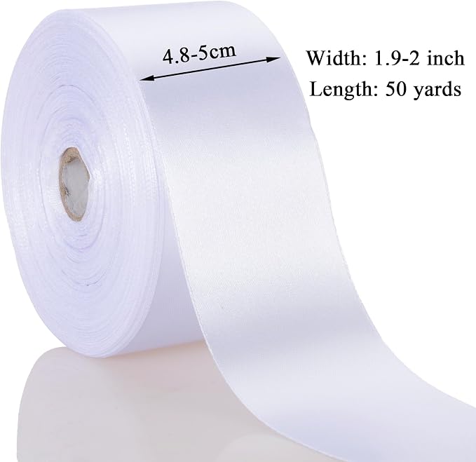 2 Inch White Solid Satin Ribbon, 50 Yards Craft Fabric Ribbon - Image 3