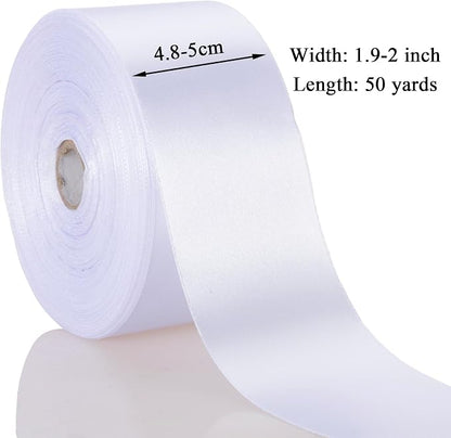 2 Inch White Solid Satin Ribbon, 50 Yards Craft Fabric Ribbon - Image 3