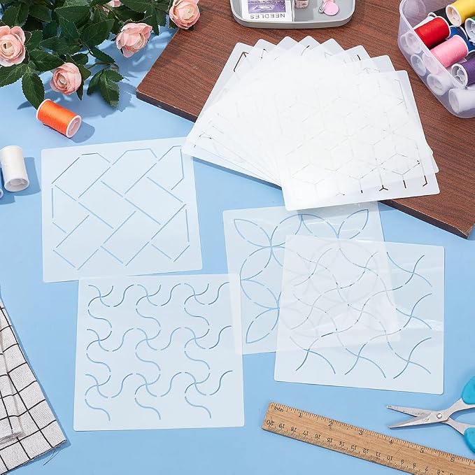 FREEBLOSS 12Pcs Sashiko Stencils Sashiko Embroidery PET Template Drawing Line - Image 2