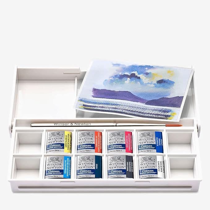 Winsor & Newton Cotman Watercolor Paint Set, 8 Half Pan, Sky Colors w/ Brush by WinsorNewton