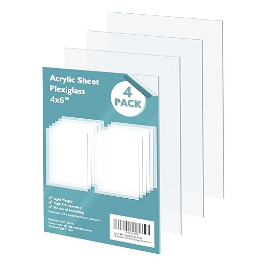 Egofine Plexiglass Sheets Acrylic Sheets 4 Pack of 4x6’’ 0.04 Thick Clear by Egofine