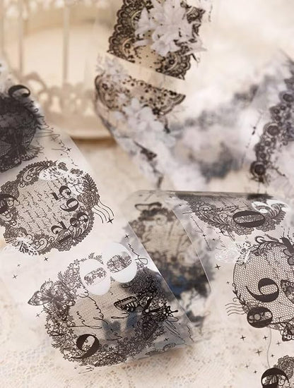 3pcs Vintage Lace Tape Cutout Art Lace Black White Stickers Roll Sticker PET - Image 2