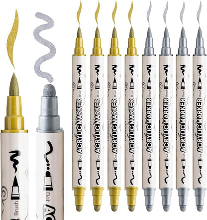 TRANSON 4 Silver and 4 Gold Paint Markers Brush and Bold Dual-tip Acrylic Paint - Image 6